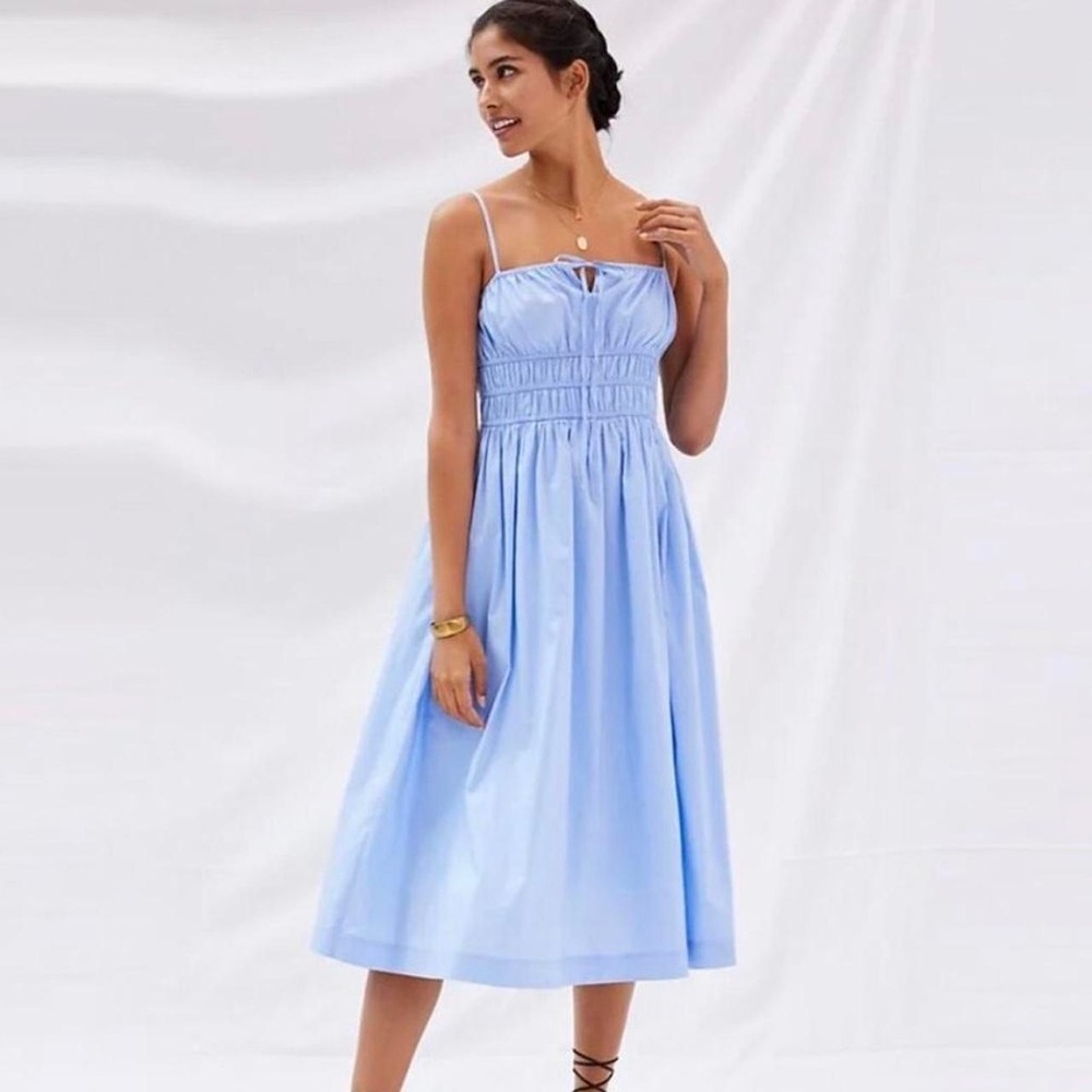 Anthropologie/Sunday in Brooklyn blue milkmaid smocked midi dress